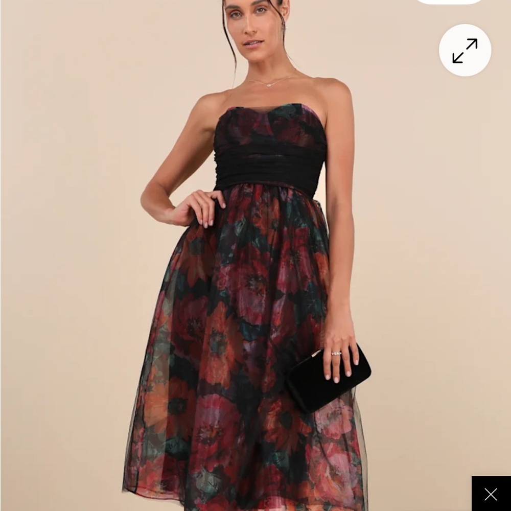 Lulu's Black and Red Strapless Floral Dress